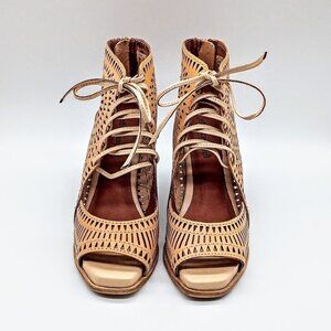 Jeffrey Campbell Tan Laser Cut Lace Up Wedges